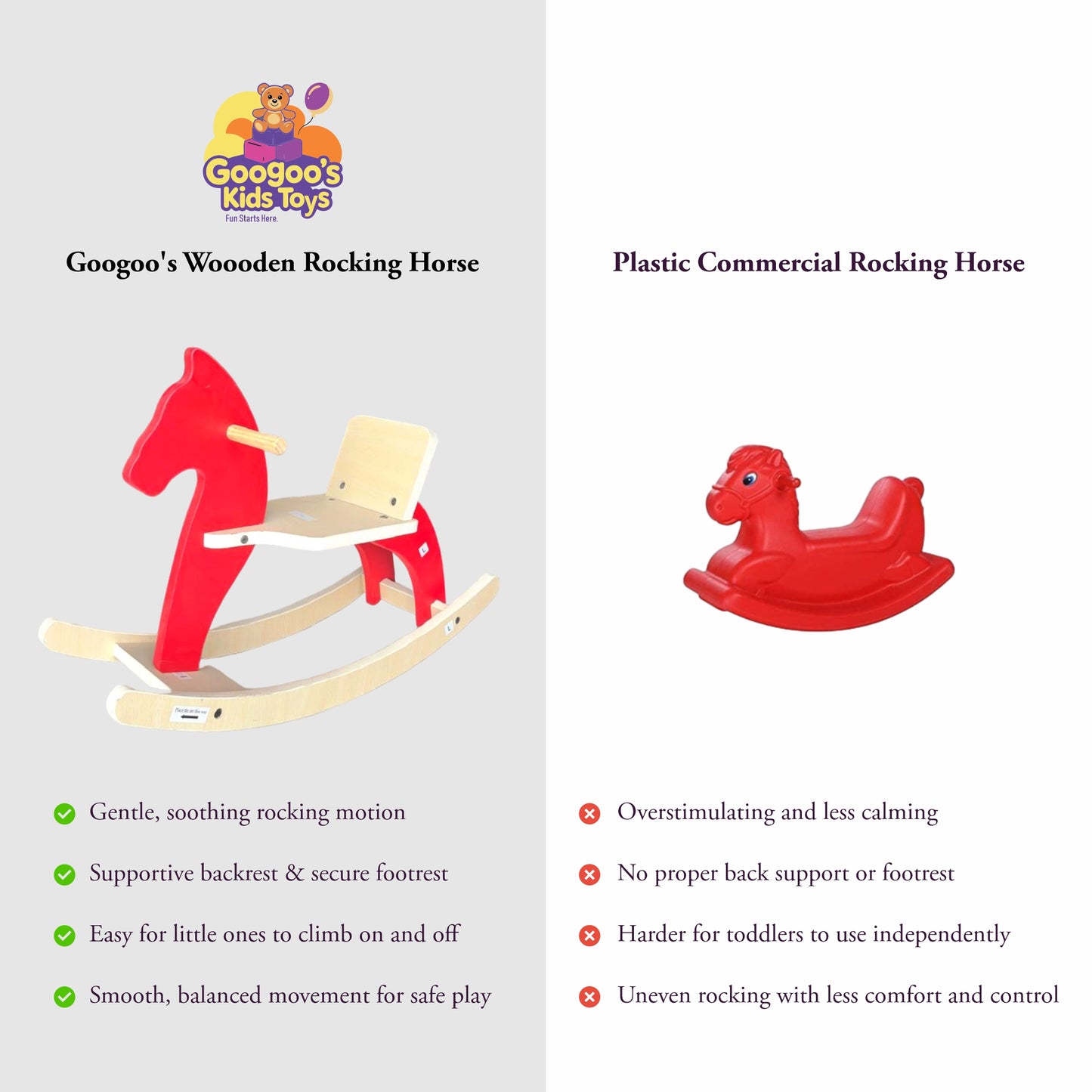 Googoos Handmade Traditional Wooden Rocking Horse (Chetak)